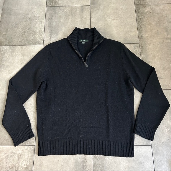 J. Crew black lamb's wool 3/4 zip pullover black sweater L - Picture 1 of 4